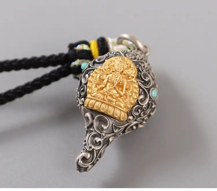 - Buddha Bodhis Authentic Tibetan silver mounted conch shell trumpet