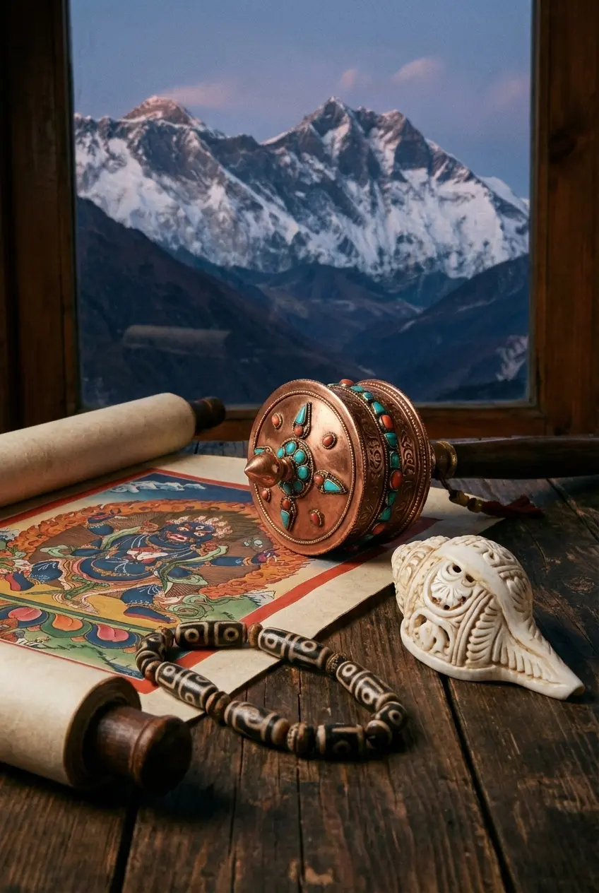 Tibetan Dzi Bead Mala | Ebony Wood Tassel Bracelet - Buddha Bodhis Authentic Tibetan spiritual tools and jewelry collection