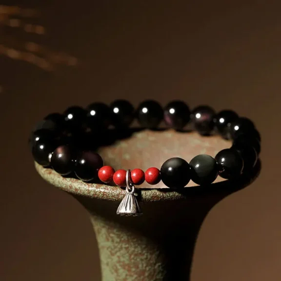 A Practical Guide to Feng Shui Bracelets: Meaning, Materials, and How to Choose Yours 3 - Buddha Bodhis Black Obsidian & Silver Lotus Bracelet Protection & Rebirth