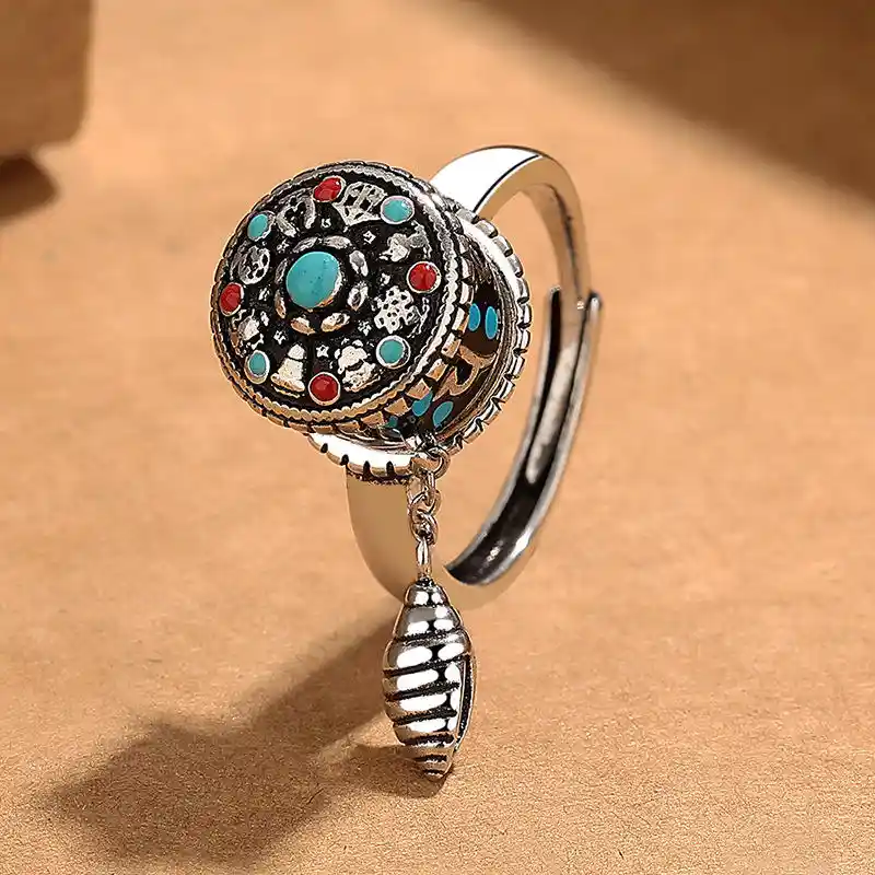 1 - Buddha Bodhis Boho style stacking of turquoise and silver Tibetan rings