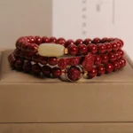 Handcrafted Natural Red Cinnabar Ruyi Mala Bracelet | Manifestation & Protection - Buddha Bodhis Cinnabar Ruyi Bracelet - Protection & Success Amulet