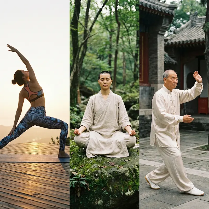 Oversized Vibrant Bohemian Paisley Meditation Shawl | Multi-Color Prayer Wrap for Chakra Balance - Buddha Bodhis Comparison of yoga meditation and tai chi clothing styles