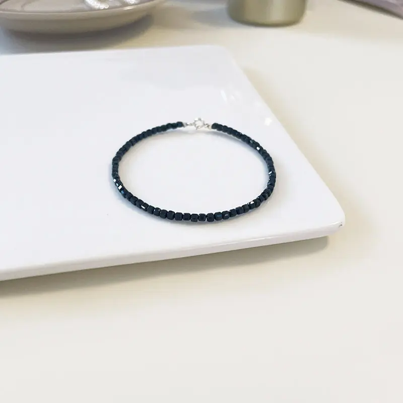 Dainty Natural 2mm Black Tourmaline Square Bead Bracelet (4) Dainty Natural 2mm Black Tourmaline Square Bead Bracelet