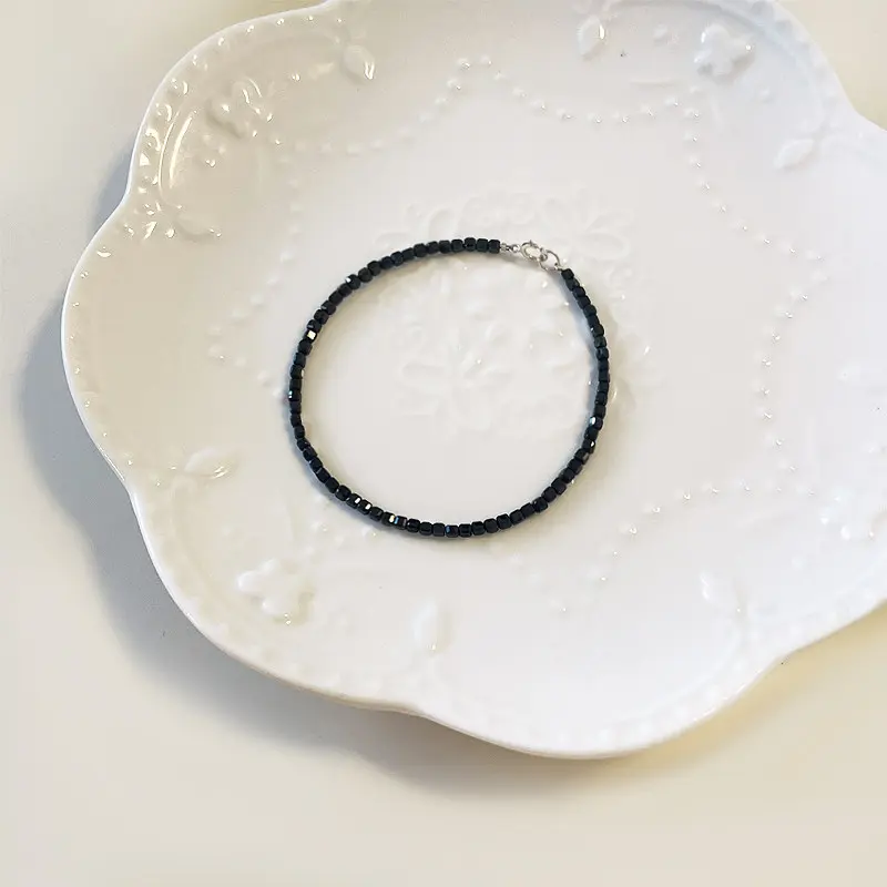 Dainty Natural 2mm Black Tourmaline Square Bead Bracelet (5) Dainty Natural 2mm Black Tourmaline Square Bead Bracelet