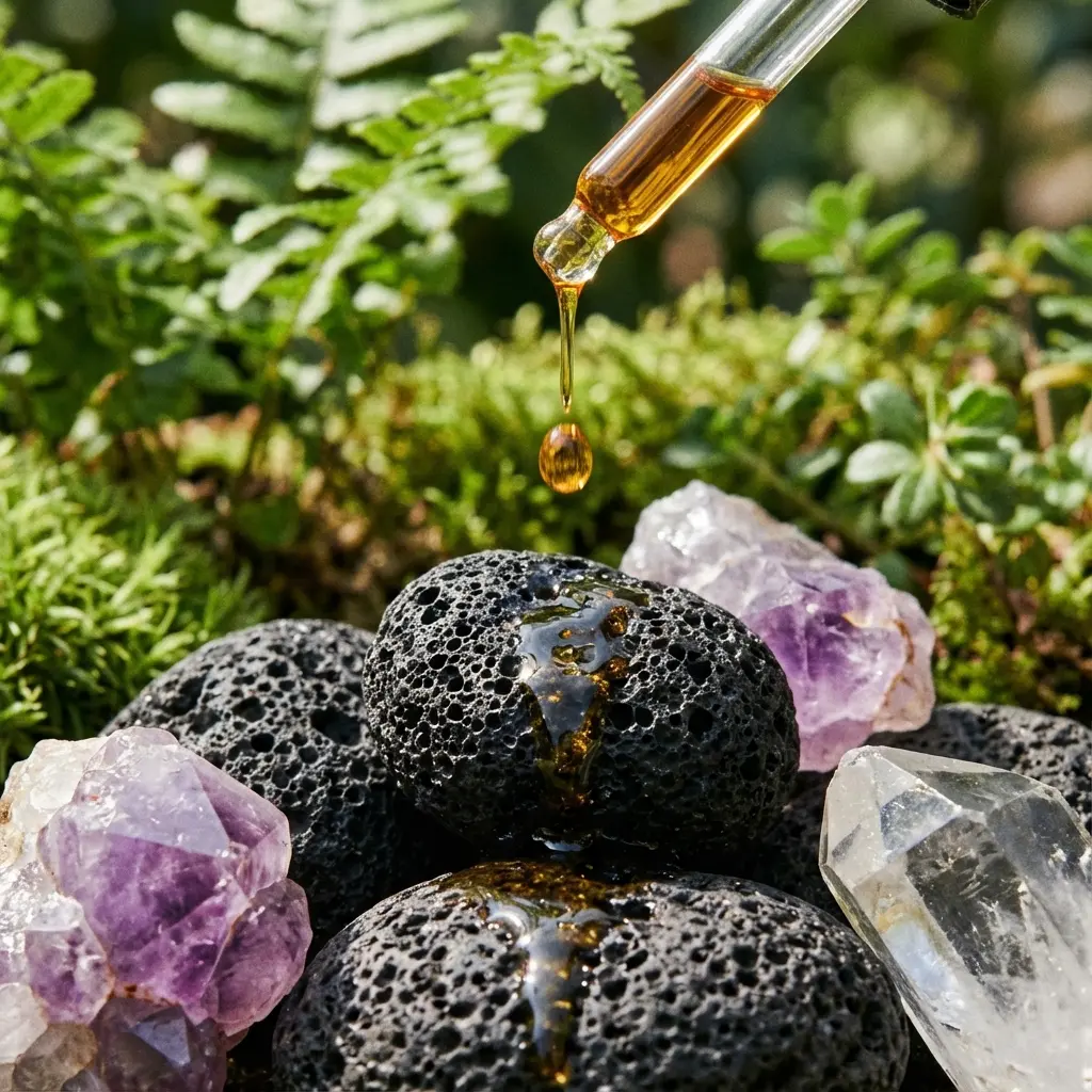 Hand-Painted Ceramic Essential Oil Diffuser Bottle | Portable Aromatherapy for Car & Home - Buddha Bodhis Dropping essential oil on lava stone crystal diffuser