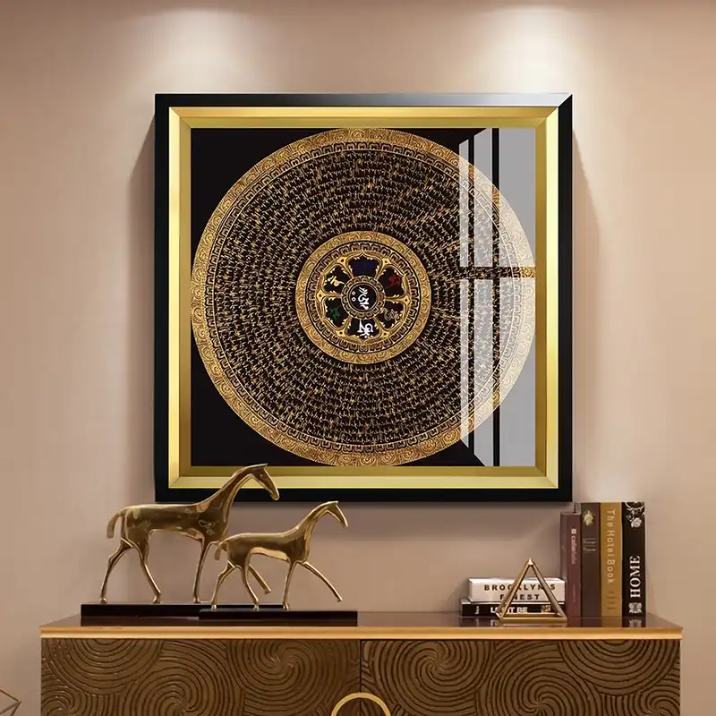Handcrafted 3D Feng Shui Prosperity Frame | Wu Lou & Arowana for Wealth & Health 1 - Buddha Bodhis Gold Om symbol wall hanging for meditation room