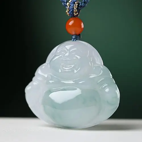 - Buddha Bodhis Green jade laughing buddha pendant necklace for wealth