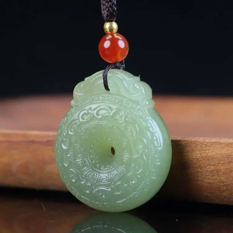 Natural Jadeite Landscape Pendant | Hand-Carved Shanshui Amulet for Success & Support - Buddha Bodhis Green jade pi disc safety buckle pendant necklace