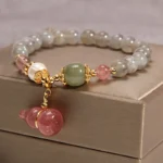 Grey Moonstone & Strawberry Quartz Wu Lou Bracelet | Health & Intuition 1 - Buddha Bodhis Grey Moonstone & Strawberry Quartz Wu Lou Bracelet Health & Intuition
