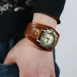 Handcrafted Men's Vintage Leather Compass Watch Bracelet | Navigator's Anchor 4 - Buddha Bodhis Handcrafted Men's Vintage Leather Compass Watch Bracelet