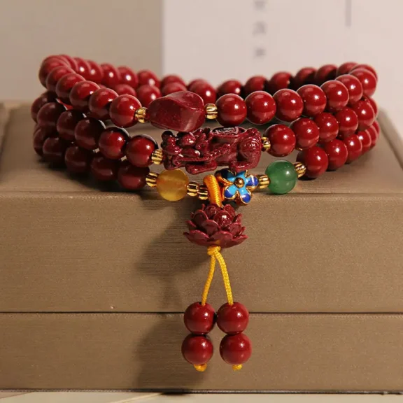 A Practical Guide to Feng Shui Bracelets: Meaning, Materials, and How to Choose Yours 1 - Buddha Bodhis Handcrafted Natural Red Cinnabar Mala Bracelet Pixiu Wealth & Lotus Rebirth