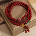 Handcrafted Natural Red Cinnabar Mala Bracelet | Pixiu Wealth & Lotus Rebirth 2 - Buddha Bodhis Handcrafted Natural Red Cinnabar Mala Bracelet Pixiu Wealth & Lotus Rebirth
