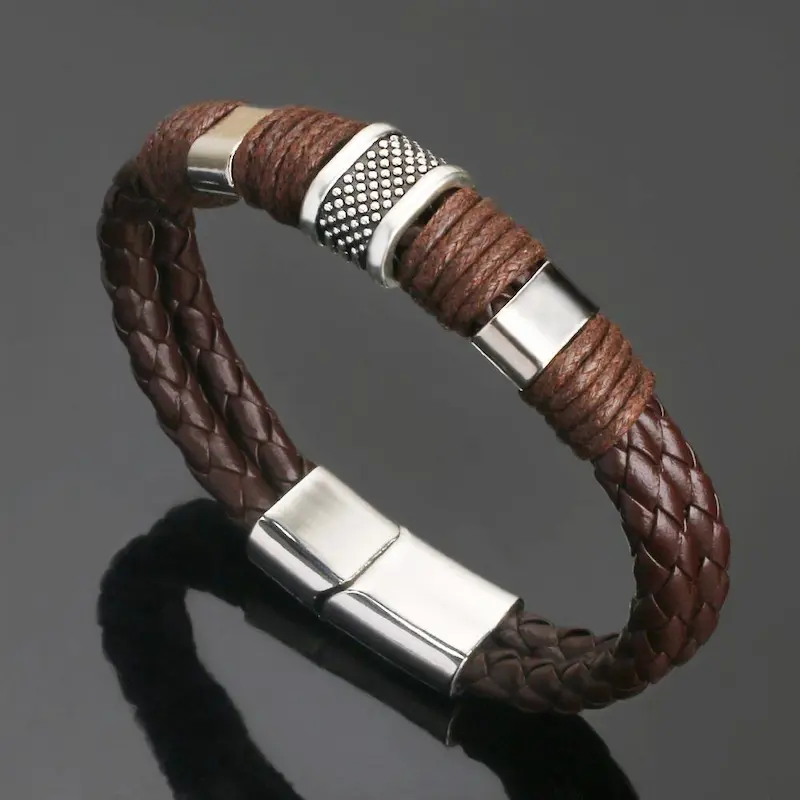 Handcrafted Men's Vintage Leather Watch Bracelet | Primal Grounding & Protection - Buddha Bodhis Handcrafted full grain leather bracelet texture detail