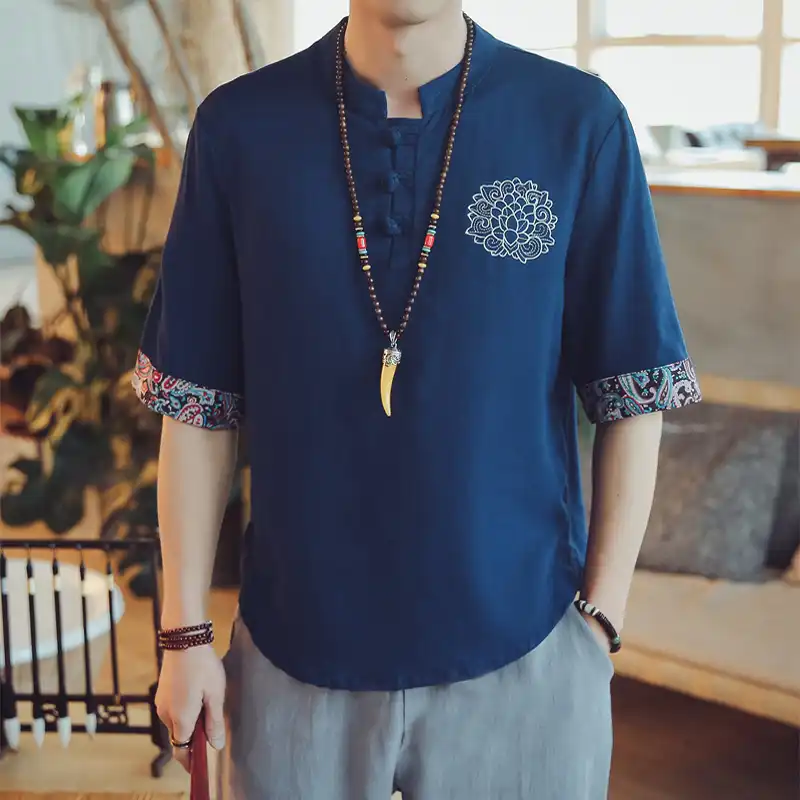 - Buddha Bodhis Man wearing organic cotton om symbol t-shirt spiritual streetwear