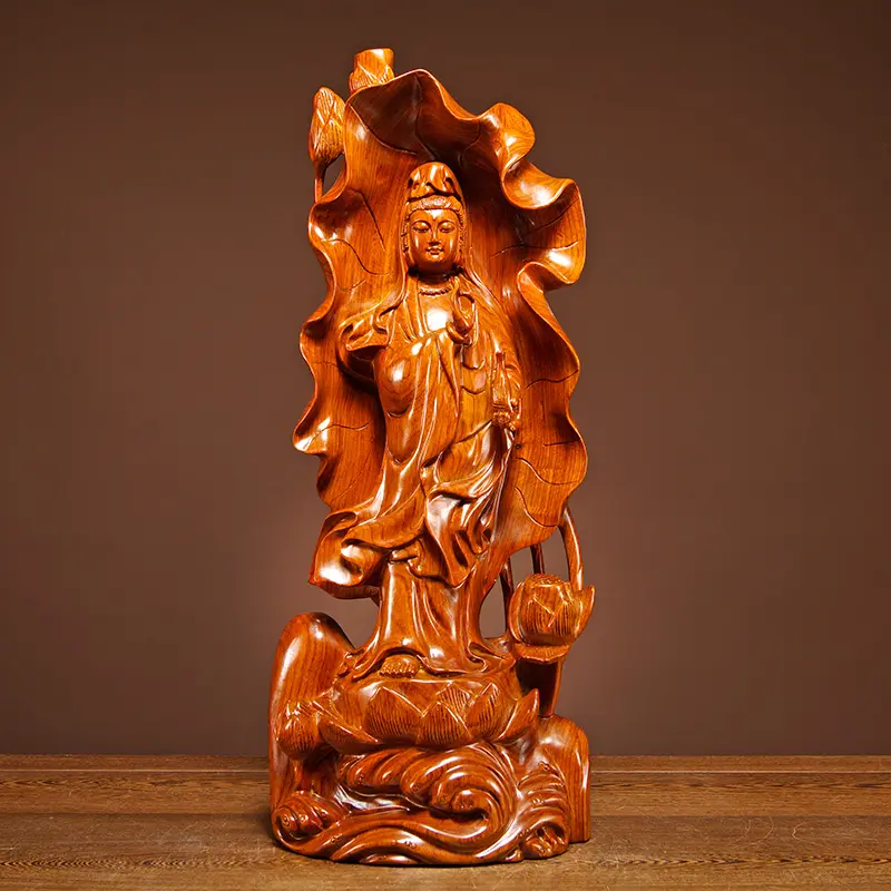1 - Buddha Bodhis Master carved wooden Buddha statue detail