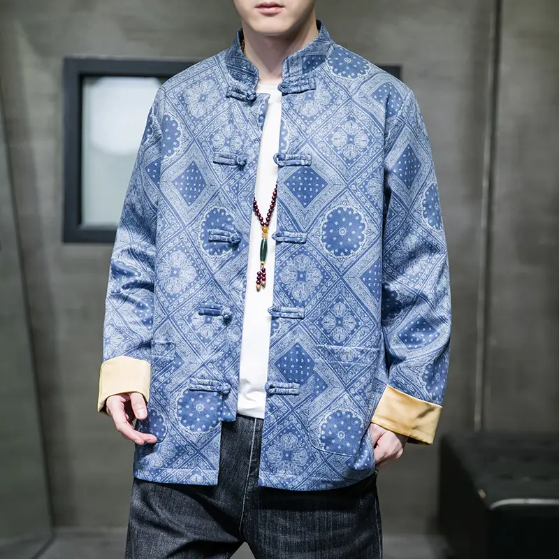 - Buddha Bodhis Men's linen tang suit jacket with frog buttons styling