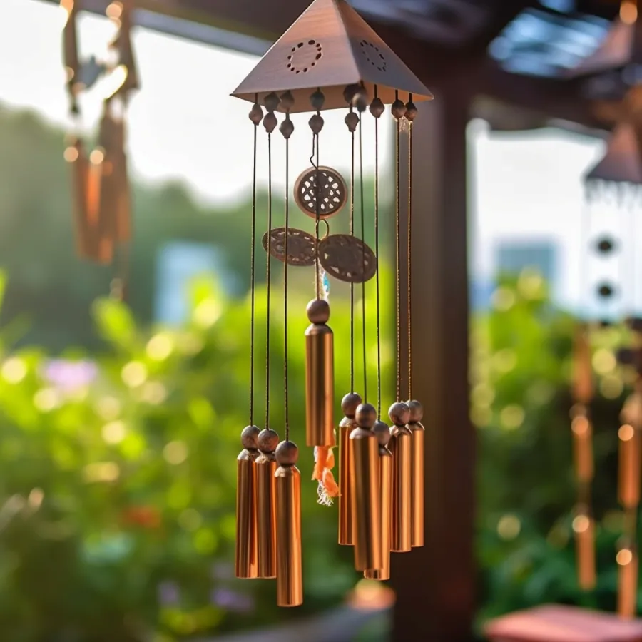 - Buddha Bodhis Metal feng shui wind chime hanging in garden for protection