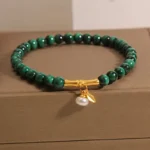 Natural 5mm Malachite & Golden Bamboo Bracelet | Transformation & Growth - Buddha Bodhis Natural 5mm Malachite & Golden Bamboo Bracelet Transformation & Growth