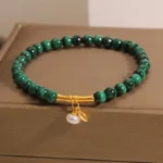 Natural 5mm Malachite & Golden Bamboo Bracelet | Transformation & Growth 1 - Buddha Bodhis Natural 5mm Malachite & Golden Bamboo Bracelet Transformation & Growth