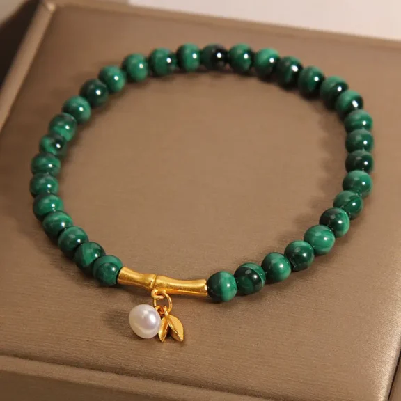Natural 5mm Malachite & Golden Bamboo Bracelet | Transformation & Growth 6 - Buddha Bodhis Natural 5mm Malachite & Golden Bamboo Bracelet Transformation & Growth