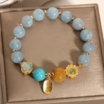 Natural Aquamarine & Golden Pumpkin Bracelet | Calm, Luck & Abundance 5 - Buddha Bodhis Natural Aquamarine & Golden Pumpkin Bracelet Calm, Luck & Abundance