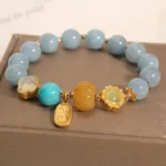 Natural Aquamarine & Golden Pumpkin Bracelet | Calm, Luck & Abundance 3 - Buddha Bodhis Natural Aquamarine & Golden Pumpkin Bracelet Calm, Luck & Abundance