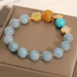 Natural Aquamarine & Golden Pumpkin Bracelet | Calm, Luck & Abundance 2 - Buddha Bodhis Natural Aquamarine & Golden Pumpkin Bracelet Calm, Luck & Abundance