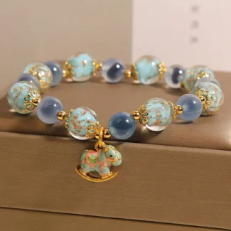 Natural Blue Candy Heart Agate & Glow Liuli Rocking Horse Bracelet Joy & Freedom