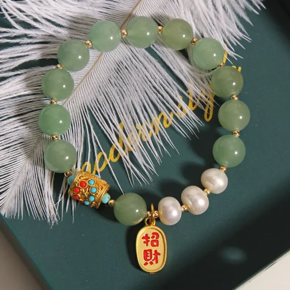 Natural Green Aventurine & Pearl Bracelet | Luck, Wealth & "Zhuan Yun" 6 - Buddha Bodhis Natural Green Aventurine & Pearl Bracelet Luck, Wealth & Zhuan Yun