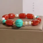 Natural Red Agate & Turquoise God of Wealth Bracelet | Joyful Abundance 1 - Buddha Bodhis Natural Red Agate & Turquoise God of Wealth Bracelet