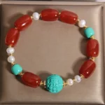 Natural Red Agate & Turquoise God of Wealth Bracelet | Joyful Abundance 5 - Buddha Bodhis Natural Red Agate & Turquoise God of Wealth Bracelet