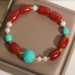 Natural Red Agate & Turquoise God of Wealth Bracelet | Joyful Abundance 4 - Buddha Bodhis Natural Red Agate & Turquoise God of Wealth Bracelet