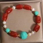 Natural Red Agate & Turquoise God of Wealth Bracelet | Joyful Abundance 3 - Buddha Bodhis Natural Red Agate & Turquoise God of Wealth Bracelet