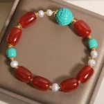Natural Red Agate & Turquoise God of Wealth Bracelet | Joyful Abundance 2 - Buddha Bodhis Natural Red Agate & Turquoise God of Wealth Bracelet