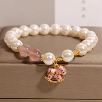 Natural Strawberry Quartz & Shell Pearl Rocking Horse Bracelet Grace & Joy