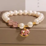Natural Strawberry Quartz & Shell Pearl Rocking Horse Bracelet | Grace & Joy 6 - Buddha Bodhis Natural Strawberry Quartz & Shell Pearl Rocking Horse Bracelet Grace & Joy