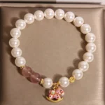 Natural Strawberry Quartz & Shell Pearl Rocking Horse Bracelet | Grace & Joy 5 - Buddha Bodhis Natural Strawberry Quartz & Shell Pearl Rocking Horse Bracelet Grace & Joy
