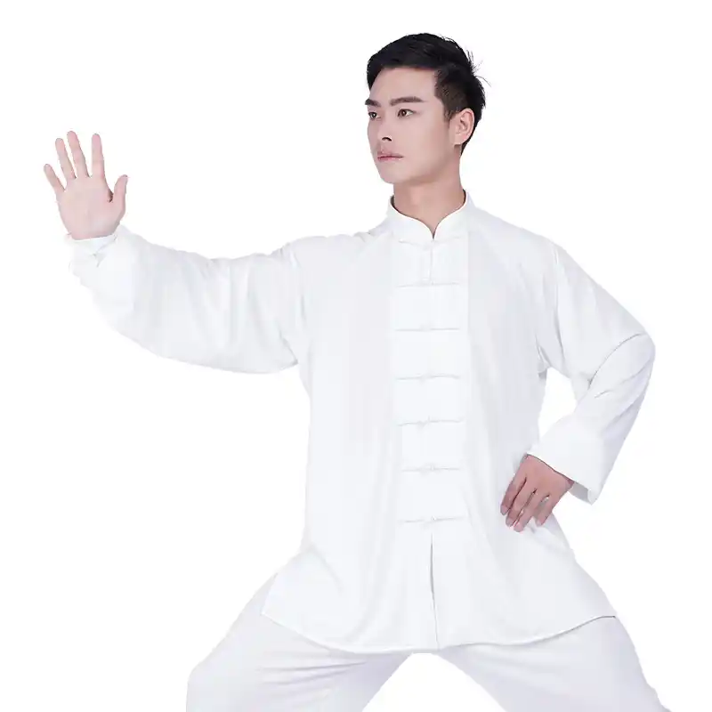 1 - Buddha Bodhis Practicing Qigong in loose white cotton uniform