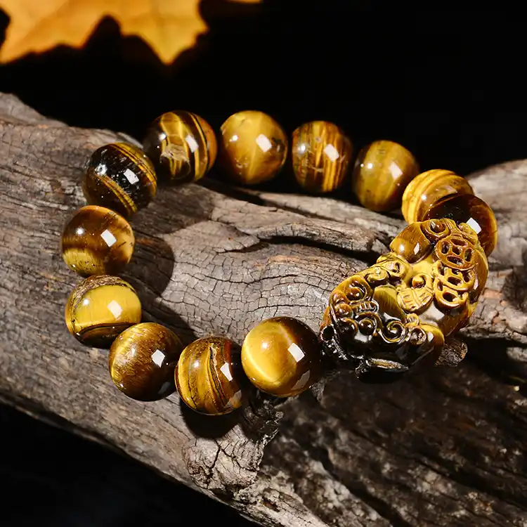 Citrine & Artisan Brass Bracelet | Prosperity & Unique Style - Buddha Bodhis Professional man wearing tiger eye protection bracelet