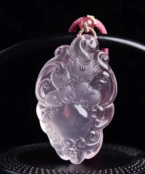 Handcrafted Strawberry Quartz Fox Red String Bracelet | Love Magnet & 2026 Protection - Buddha Bodhis Rose Quartz Nine Tailed Fox Pendant Necklace