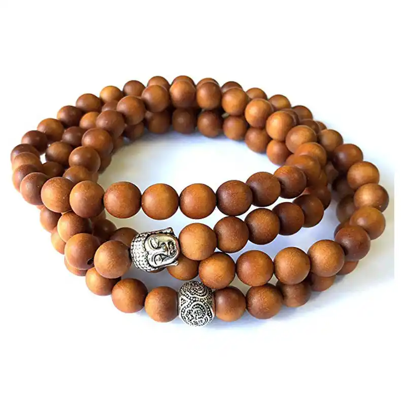 1 - Buddha Bodhis Stacking wooden buddha bracelets with mala beads