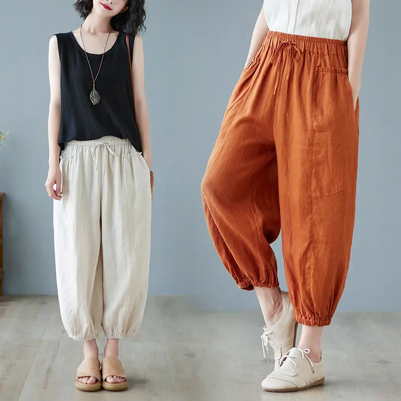 1 - Buddha Bodhis Styling solid color cotton harem pants with boots and sweater