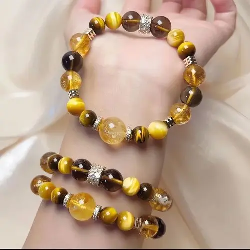 Natural 10mm Tiger Eye Quad-Pixiu Bracelet | Four Directions Wealth & Confidence Shield - Buddha Bodhis Tiger eye and citrine jewelry for confidence and solar plexus