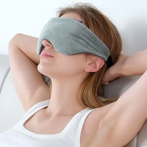 1 - Buddha Bodhis Woman in savasana wearing lavender eye pillow