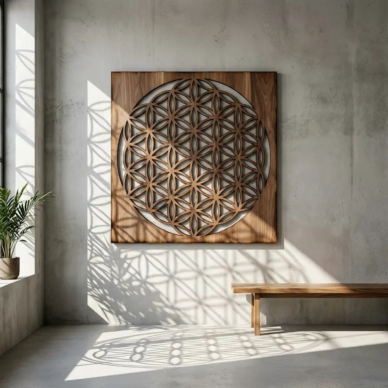 Handcrafted 3D Feng Shui Prosperity Frame | Wu Lou & Arowana for Wealth & Health - Buddha Bodhis Wooden Flower of Life sacred geometry wall art decor