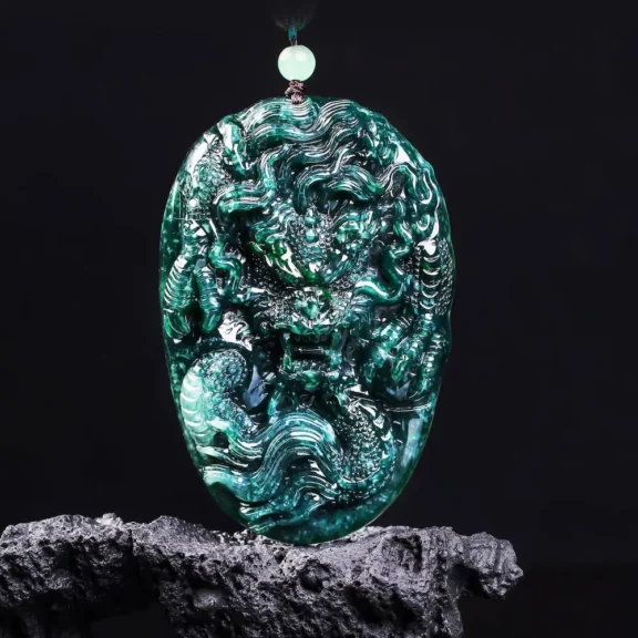 88g Heavyweight Natural Jadeite Dragon Pendant | 3D High-Relief Amulet for Success 5 - Buddha Bodhis 88g Heavyweight Natural Jadeite Dragon Pendant 3D High-Relief Amulet for Success