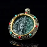 Blue Aura Jadeite Buddha & Demon Pendant - Spinning Mantra 4 - Buddha Bodhis Blue Aura Jadeite Buddha & Demon Pendant - Spinning Mantra