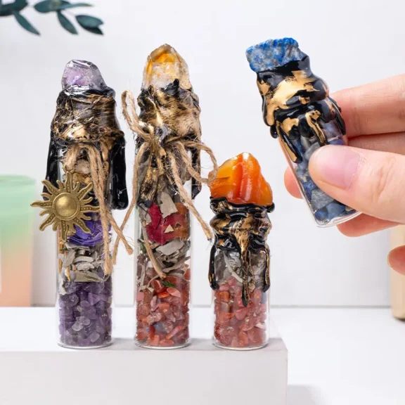 Handcrafted Natural Crystal Spell Jars | Energy Manifestation Bottle for Altar & Healing 4 - Buddha Bodhis Crystal Spell Jars - Energy Manifestation & Healing Bottles