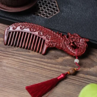 Home 70 - Buddha Bodhis Hand-Carved Indonesian Rosewood Dragon Comb | Double-Sided 3D Totem for Success