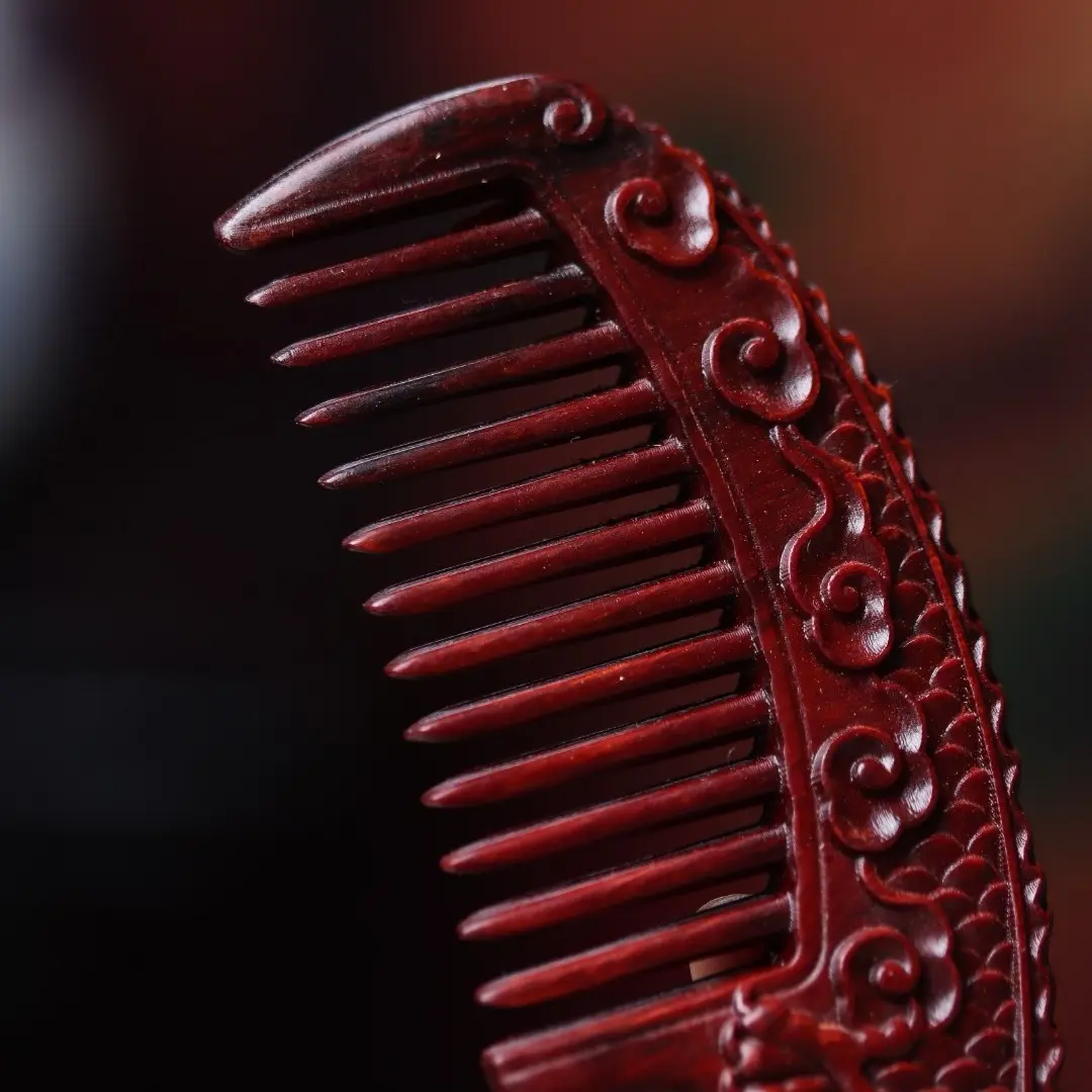 Hand-Carved Indonesian Rosewood Dragon Comb Double-Sided 3D Totem for Success (2) Hand-Carved Indonesian Rosewood Dragon Comb | Double-Sided 3D Totem for Success